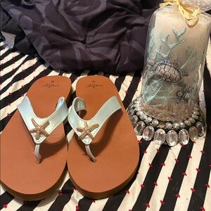 Brand New Bundle with Starfish Embellished Sandals & Sea Turtle Candle!